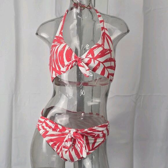 Carmen Marc Valvo Tie Front Bikini Swimsuit | Top Size XS Bottom Size S - Picture 1 of 9